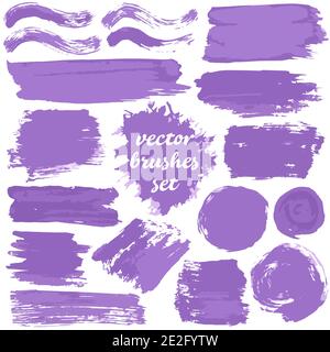 Grand jeu de contours bicolores, pinceau. Collection d'éléments sales. Teintes violettes Illustration de Vecteur