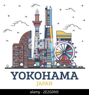 Aperçu Yokohama Japan City Skyline avec des bâtiments de couleur moderne isolés sur blanc. Illustration vectorielle. Yokohama CityScape avec des monuments. Illustration de Vecteur