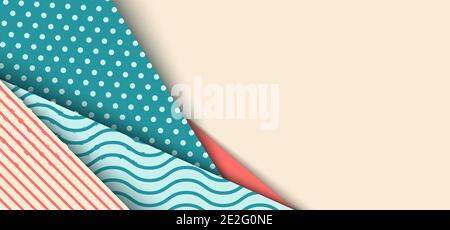 Bannière web modèle fond pastel couleur pois point, vague, ligne mignon motif style de coupe de papier avec de l'espace pour votre texte. Illustration vectorielle Illustration de Vecteur