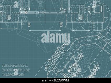 Identité de l'entreprise, arrière-plans. Dessin d'ingénierie mécanique. Industrie de la construction de machines. Dessin de fabrication d'instruments Illustration de Vecteur