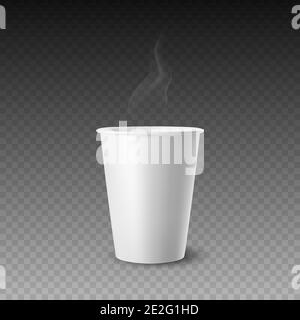 Vector 3d Realistic White Paper gobelet brillant à usage unique pour boissons, boissons avec fumée isolée. Café, boisson gazeuse, thé, cocktail, milkshake. Conception Illustration de Vecteur