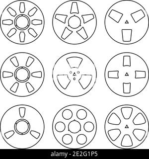 Bobine de cassette audio. Icônes plates. Ligne fine vectorielle Illustration de Vecteur