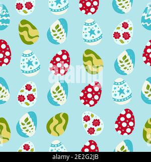 Motif sans couture, arrière-plan. Illustration Pâques. Joyeuses Pâques. Dessin à la main, œufs. Palette bleue Illustration de Vecteur