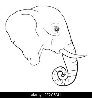 dessin à la main de l'illustration de l'éléphant d'asie fait en noir et isolé sur fond blanc Illustration de Vecteur