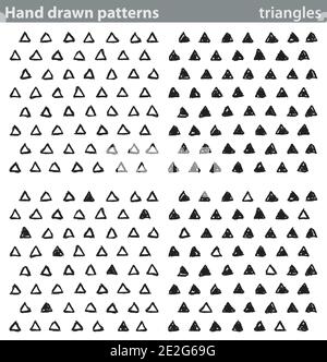 Quatre motifs sans couture différents réalisés avec des triangles dessinés à la main. Illustration de Vecteur