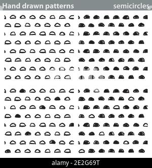 Quatre motifs sans couture différents réalisés avec des demi-cercles dessinés à la main. Illustration de Vecteur