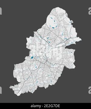 Carte de Birmingham. Carte détaillée du quartier administratif de Birmingham. Panorama urbain. Illustration vectorielle libre de droits. Carte avec autoroutes, Illustration de Vecteur