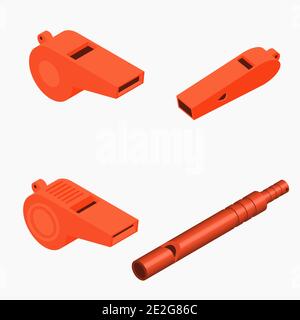 Sifflet isométrique défini sur l'illustration vectorielle d'arrière-plan blanc Illustration de Vecteur