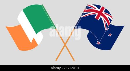 Drapeaux croisés et agités de l'Irlande et de la Nouvelle-Zélande. Illustration vectorielle Illustration de Vecteur