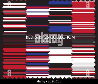 La collection de motifs sans couture à rayures rouges comprend 8 motifs pour les textiles et les motifs de mode Illustration de Vecteur