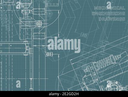Dessin d'ingénierie mécanique. Identité de l'entreprise. Dessins de fabrication d'instruments. Système de conception assistée par ordinateur Illustration de Vecteur