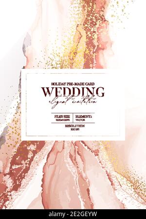 Fond vectoriel de boho d'art. Rose blush aquarelle or invitation. Carte abstraite moderne à l'encre arylique, couleur pastel rustiques bohème mariage col Illustration de Vecteur