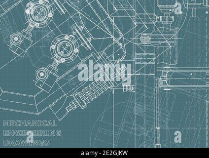 Illustration d'ingénierie vectorielle. Identité d'entreprise mécanique. Dessins de fabrication d'instruments. Système de conception assistée par ordinateur Illustration de Vecteur