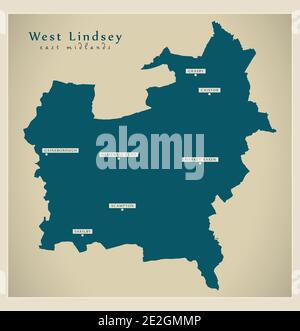 West Lindsey carte du district - Angleterre Royaume-Uni Illustration de Vecteur