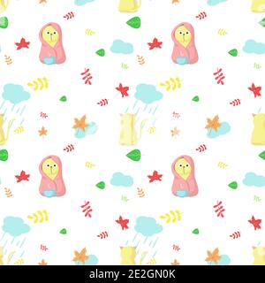 Motif vectoriel sans coutures avec de jolis chats d'automne Illustration de Vecteur