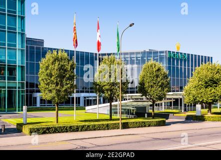 Entrée du siège de Rolex, la marque suisse de montres de luxe, à Genève. Banque D'Images