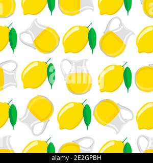 Illustration sur le thème de la grande limonade colorée dans un pot au citron pour une boisson naturelle. Motif limonade composé d'un accessoire de cuisine de collection, d'un pichet de citron à o Illustration de Vecteur