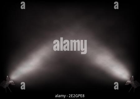 Projecteur antibrouillard blanc provenant des coins inférieurs sur fond noir. Projecteurs à lumière éclairant la scène ou la scène. Intérieur mode design vecteur illus Illustration de Vecteur