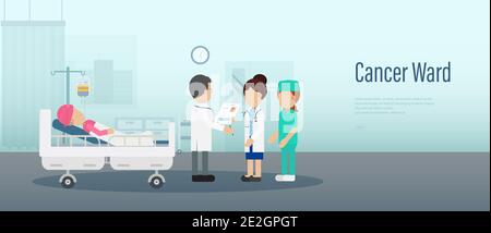 Bannière de salle de cancer avec patient et personnel médical conception plate illustration vectorielle Illustration de Vecteur