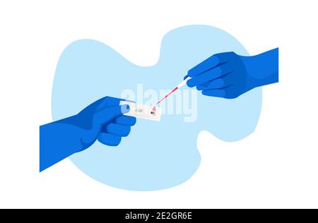 médecin ou scientifique plaçant un échantillon de sang sur un test de diagnostic rapide cassette identifiant les anticorps pour l'illustration du vecteur horizontal du concept covid-19 Illustration de Vecteur