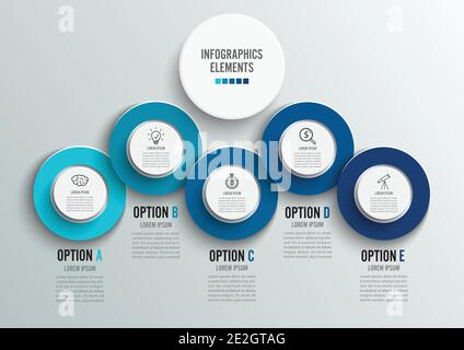 Chronologie du modèle la couleur Infographique horizontale numérotée pour cinq positions peut être utilisée pour le flux de travail, la bannière, le diagramme, la conception Web, le graphique de zone. Illustration de Vecteur