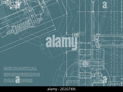 Dessin d'ingénierie mécanique. Identité de l'entreprise. Dessins de fabrication d'instruments. Systèmes de conception assistée par ordinateur Illustration de Vecteur
