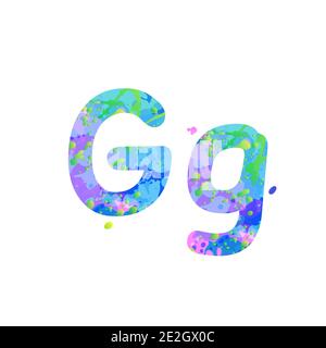 Lettres G majuscules et minuscules avec effet de taches de peinture liquide en bleu, vert, rose, isolé sur fond blanc. Élément de décoration pour la conception d'un prospectus, d'une affiche, d'une couverture, d'un titre. Vecteur Illustration de Vecteur