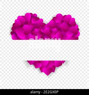 Coeur cadre vecteur bordure amour fond avec grand coeur rose faits de confettis ou de pétales avec un espace de copie horizontal isolé sur fond transparent Illustration de Vecteur