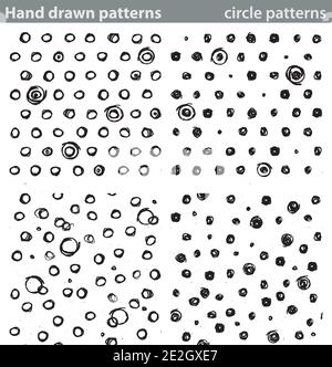 Quatre motifs sans couture différents composés de cercles dessinés à la main. Illustration de Vecteur
