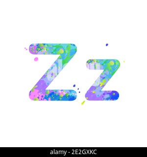 Lettres Z majuscules et minuscules avec effet de taches de peinture liquide en bleu, vert, rose, isolé sur fond blanc. Élément de décoration pour la conception d'un prospectus, d'une affiche, d'une couverture, d'un titre. Vecteur Illustration de Vecteur