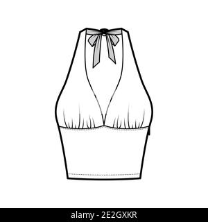 Haut crop Empire couture et dos nu débardeur technique mode illustration avec coupe près du corps, longueur de la taille. Vêtements plats chemise extérieur modèle avant, couleur blanche. Femmes hommes unisexe CAD maquette Illustration de Vecteur