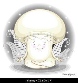 Champignons vectoriels isolés sur blanc. Motif personnages amusants dans un style de dessin animé. Champignons comestibles. Imprimé pour les vêtements pour enfants Illustration de Vecteur