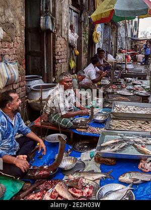 Chandannagar, Bengale occidental, Inde. Marché aux poissons de S Street dans la vieille ville de Chandannagar avec du poisson frais de la rivière Hooghly. Banque D'Images