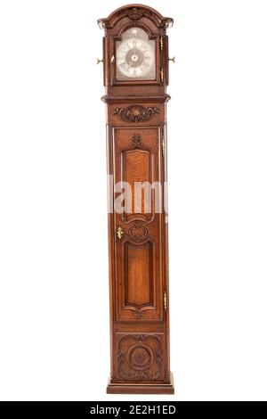 Tambour Antique horloge grand-père tête isolé sur un fond blanc. Banque D'Images