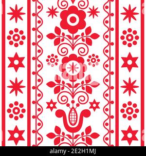 Joli motif vertical à fleurs et imprimé vectoriel sans couture en tissu ou en tissu Avec des fleurs - art folklorique polonais Lachy Sadeckie Illustration de Vecteur