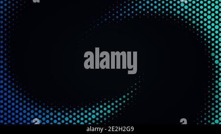 Motif demi-ton bleu abstrait et turquoise sur fond noir en résolution 4k. Motif en pointillés pour modèle, brochure, carte de visite, page Web, etc Banque D'Images