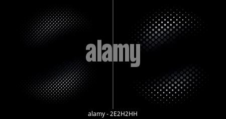 Deux formes abstraites de demi-teinte blanche et gris clair composées de triangles et de points sur fond noir. Motif en pointillés pour le modèle, la brochure et la carte de visite Banque D'Images