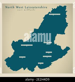 Carte du nord-ouest du Leicestershire - Angleterre Royaume-Uni Illustration de Vecteur