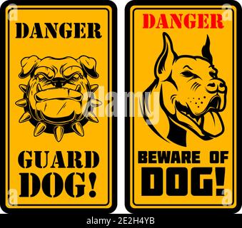 Danger. Chien de garde. Faites attention au chien. Affiche avec tête de chien en colère. Élément design pour affiche, carte, bannière, panneau, emblème. Illustration vectorielle Illustration de Vecteur