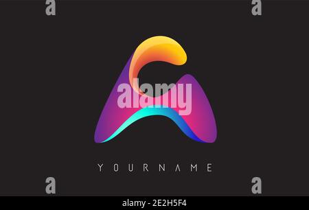 Lettre A logo avec motif dégradé de couleurs. Modèles de cartes de visite. Illustration vectorielle arrondie colorée avec une lettre. Illustration de Vecteur