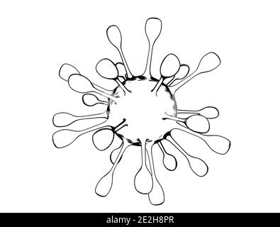 Mise en plan de cellules virales isolées sur fond blanc. Illustration 3D du coronavirus Covid-19 Banque D'Images