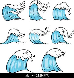 Illustration des vagues de mer en style gravure. Élément de conception pour affiche, carte, bannière, menu. Illustration vectorielle Illustration de Vecteur