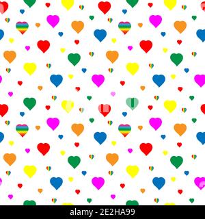 Cœurs multicolores et arc-en-ciel. Motif sans couture. Fond vectoriel pour la Saint-Valentin Illustration de Vecteur