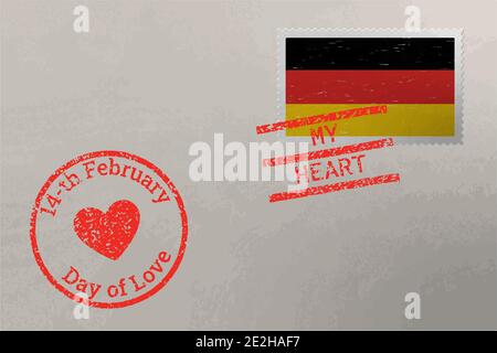 Enveloppe de timbre-poste avec drapeau allemand et timbres de Saint-Valentin, vecteur Illustration de Vecteur
