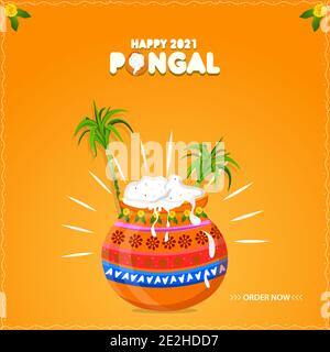 Happy Pongal célébration carte de voeux design arrière-plans Illustration de Vecteur