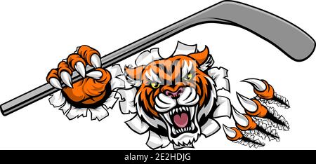 Joueur de Hockey sur glace tigre Mascotte Sports Animaux Illustration de Vecteur