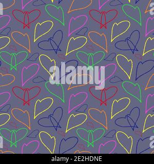 Coeurs dessinés à la craie multicolores sur fond bleu. Motif sans couture. Arrière-plan de vacances Illustration de Vecteur