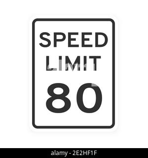 Limite de vitesse 80 signalisation routière icône de style plat dessin vectoriel illustration isolée sur fond blanc. Signalisation routière standard verticale avec texte et nu Illustration de Vecteur