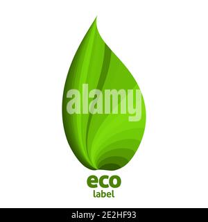 Feuille verte. Label écologique. Modèle de logo pour la nourriture biologique naturelle ou la boutique végétarienne. Logotype vectoriel