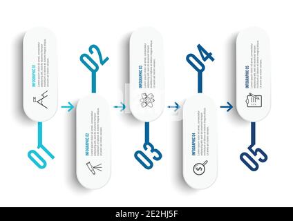 Modèle d'infographie vectoriel avec étiquette papier 3D, cercles intégrés. Concept d'entreprise avec cinq options. Pour le contenu, le diagramme, l'organigramme, les étapes, les pièces Illustration de Vecteur